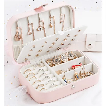 

Portable Simple Storage Box Multifunctional Two Layers Container For Women Travel Small PU Leather Jewelry Case