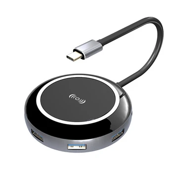 

9 in 1 Qi Wireless Charger Hub USB-C USB 3.1 Type C to USB 3.0 HDMI RJ45 Card Reader PD Charging Adapter for iPhone Macbook