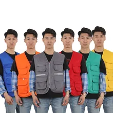 По индивидуальному заказу с несколькими карманами жилет рабочая одежда студия футболка с рекламным логотипом Volunteer по индивидуальному заказу с вышитым логотипом