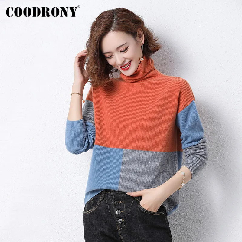 COODRONY Brand New Winter Elegant Style Slim Pullover Sweater Women Knitted High Quality Turtleneck Wool Female Jumper W1146