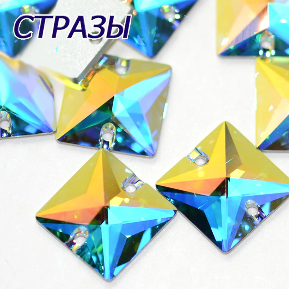

Yanruo 6A Strass Square Sew On Rhinestones AB Flatback Glass Material Sewing Accessories 3D DIY For Garment Decorations