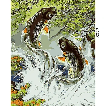

Koi fish Picture Painting By Numbers animal Handpainted Oil Painting on Canvas Wall Pictures for Living Room Decoration Framed