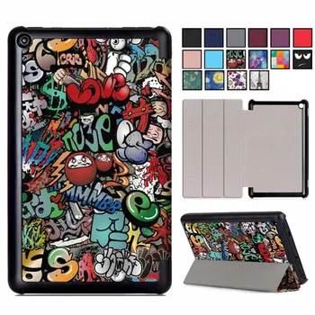 

Coloured Drawing Flip Leather Case Kindle Fire 7 7.0 Inch 2019 Release Ultra-Thin Shockproof Fold Stand Tablet Cover