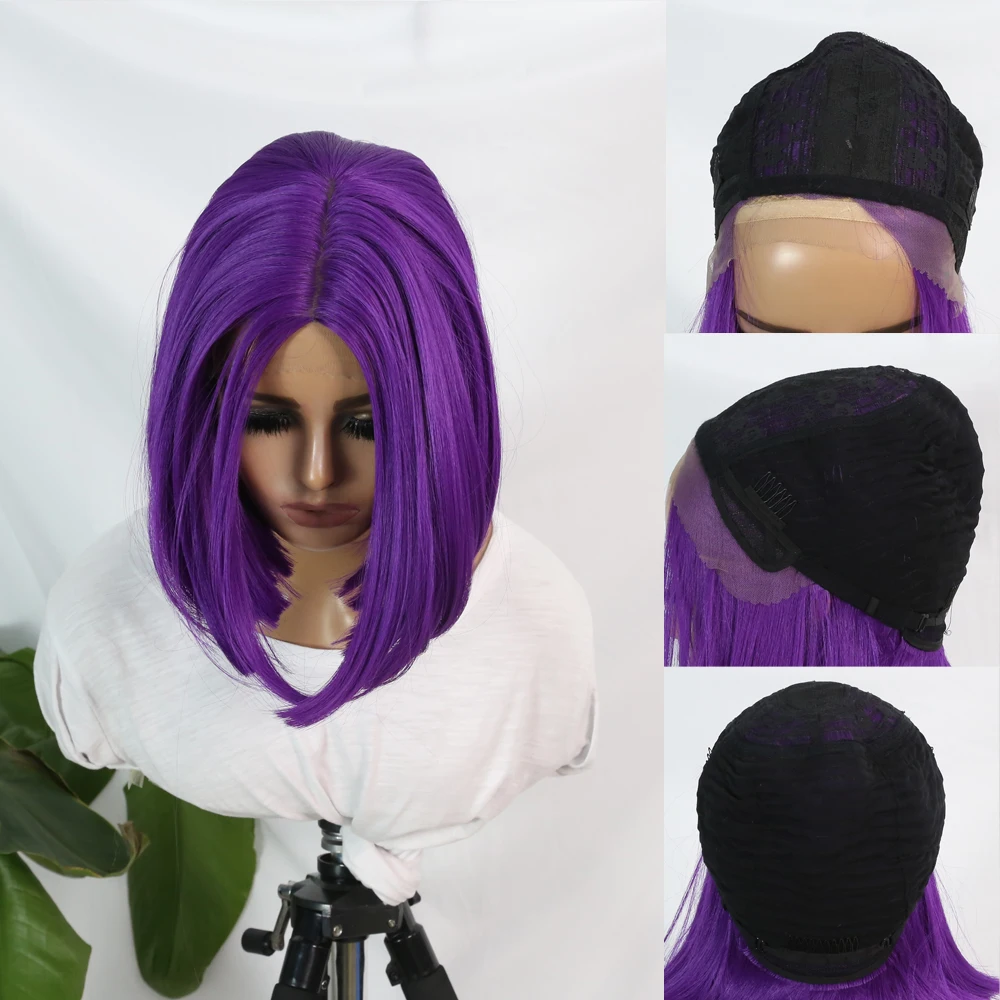 Synthetic  Bob Wig 8INCH Short Straight YELLOW/PURPLE COLOR  Synthetic Wigs For  Women Cosplay/Party Heat Resistant Fiber