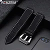 REMZEIM New Black Brown Blue Red Retro Matte Leather Watch Band 18 20 22 24mm Leather Strap Stainless Steel Buckle Watchbands ► Photo 2/6