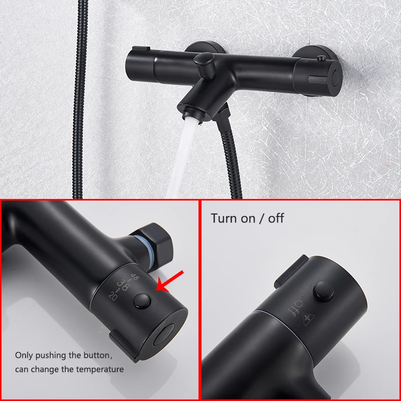 Senlesen Thermostatic Bathtub Faucet Matte Black Brass Wall Mounted Thermostatic Bathroom Shower Faucet Set  Para Shower System 2