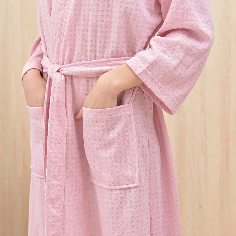 Осенне-зимний банный халат, халат для мужчин и женщин, вафельная водопоглощающая быстросохнущая Пижама-халат для влюбленных, домашняя одежда - Цвет: Pink