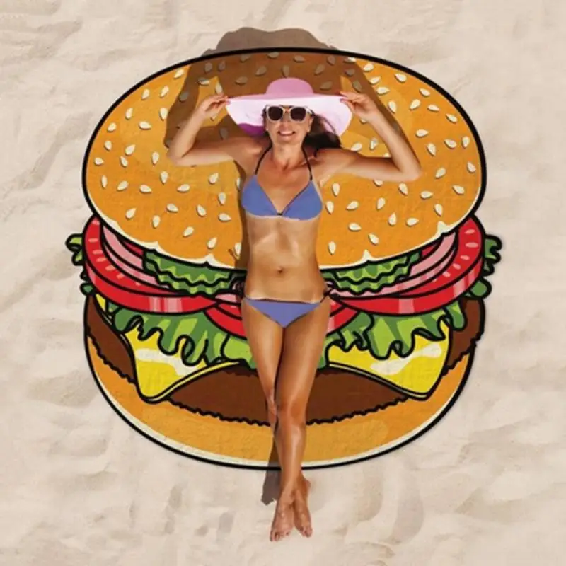 

Polyeater Beach Tapestry Hamburger Fruit Print Picnic Mat Beach Blanket for Outdoor Hiking Travel Camping Mat Feminina