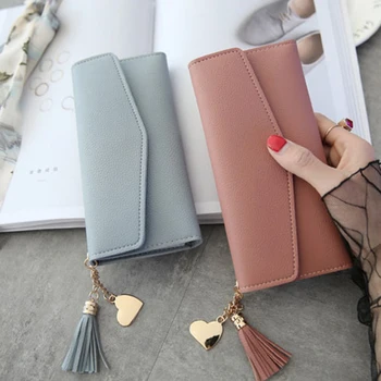 

Long Women's Wallet Female Purses Tassel Coin Purse Card Holder Wallets Female Pu Leather Clutch Money Bag Pu Leather Wallet