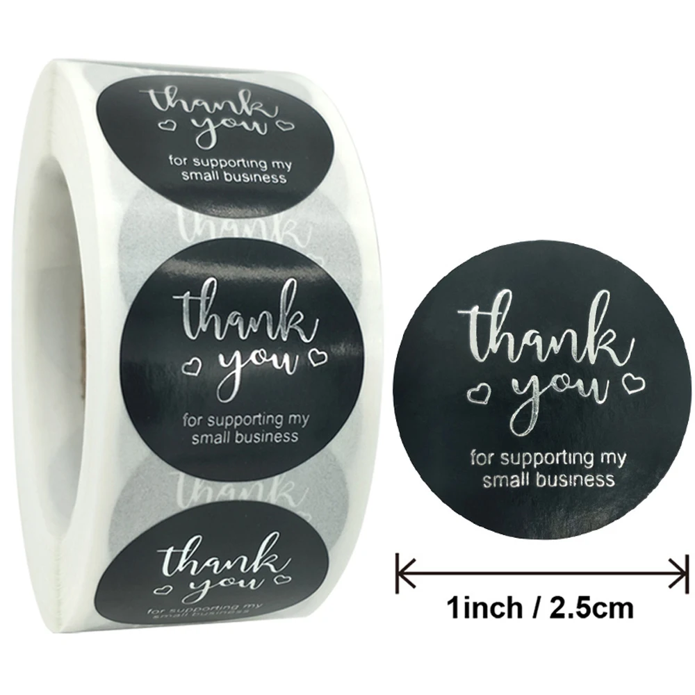 Thank You Stickers Labels Seals Thank You for Supporting My Small Business Stickers Roll Round Kraft Pink Black Labels For Shop 