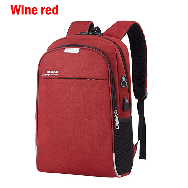 WENYUJH, рюкзак для путешествий с usb зарядкой, Противоугонный, для женщин и мужчин, для путешествий и работы, водонепроницаемый рюкзак для ноутбука, школьная сумка на плечо - Цвет: Wine Red1