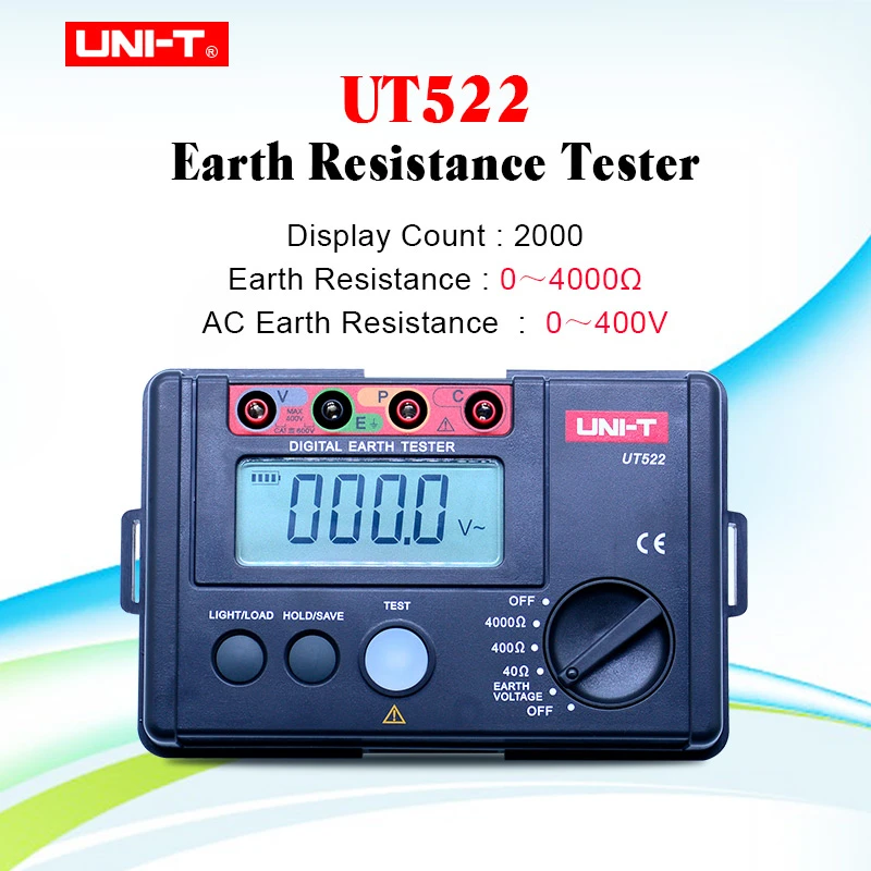 ShiSyan Y-LKUN Resistance Tester UT522 Digital Earth Ground Meter 0-400V 0-4000 Ohm AC Insulation Resistance Tester with Data and Hold LCD Backlight Display 