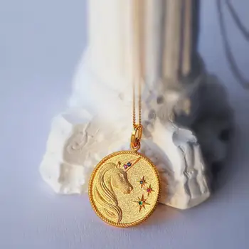 

18K Gold 3D Unicorn Ruby Sapphire Emerald Card Necklace Custom Necklace