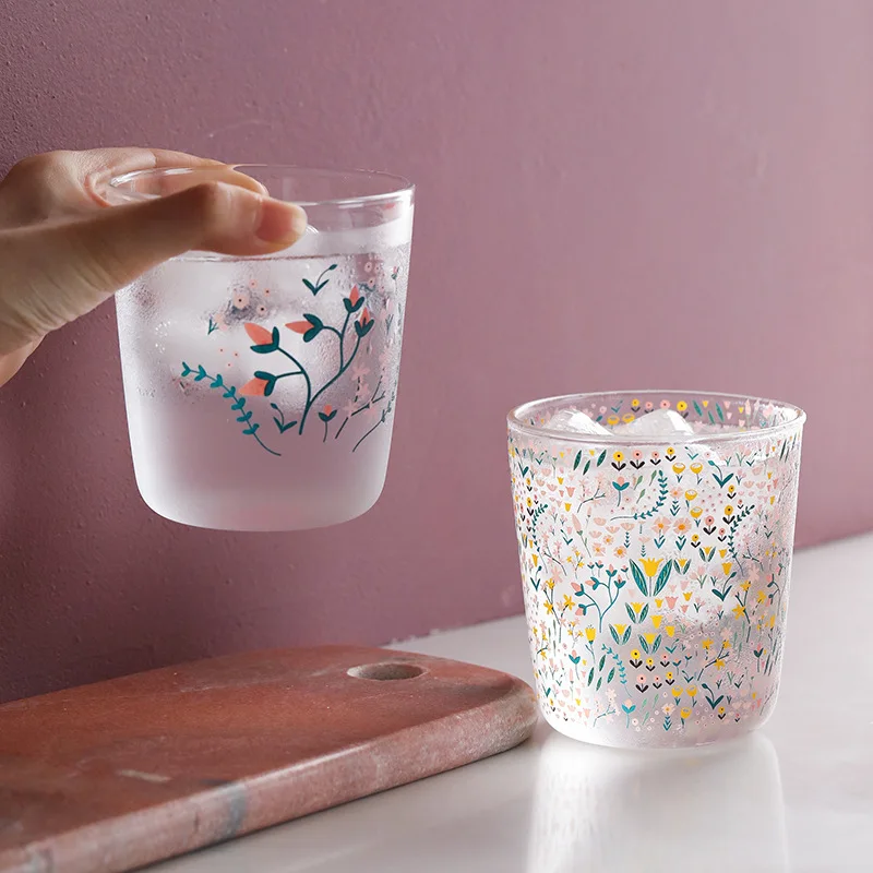 Cutelife Ins Nordic Vintage Transparent Coffee Glass Cup Heat-resistant Milk Juice Tea Drinkware Print Home Wedding Glasses | Дом и сад