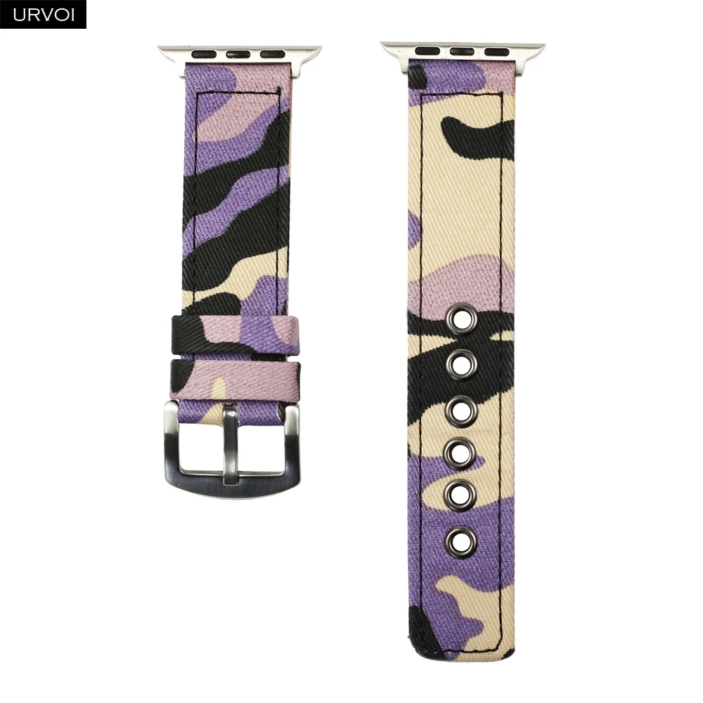 Purple Camo Камуфляжный ремешок URVOI для Apple Watch 4, 5, 3, 2, 1, ремешок для iwatch 40, 44 мм, камуфляжный узор, наручные джинсы, классический дизайн, 12 цветов - Цвет ремешка: Purple Camo