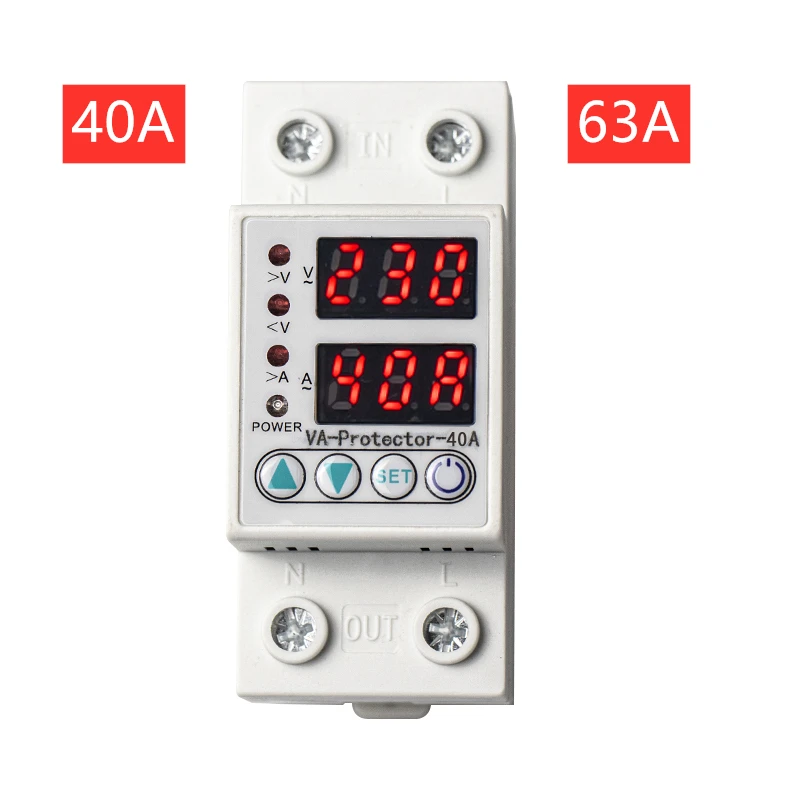 

Home Usage Dual LED Display 40A 63A Din Rail 230V Adjustable Voltage Surge Protector Relay with Limit Current Protection