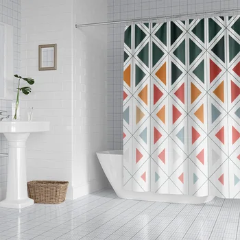 

Geometry 3D Digital Printed Shower Curtains Waterproof Thicken Polyester Bathroom Curtain With Hooks Bath Curtains Set 180 * 230