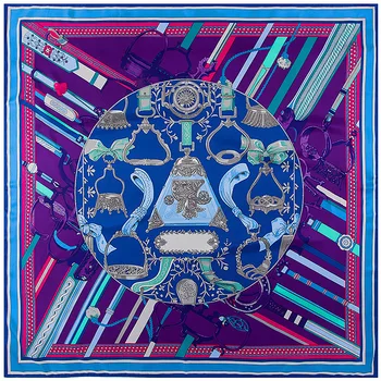 

130cm New Twill Silk Scarf Fashion Design Bandana Chain Printing Winter Scarf Women Shawls Luxury Brand Silk Scarves Women Wrap