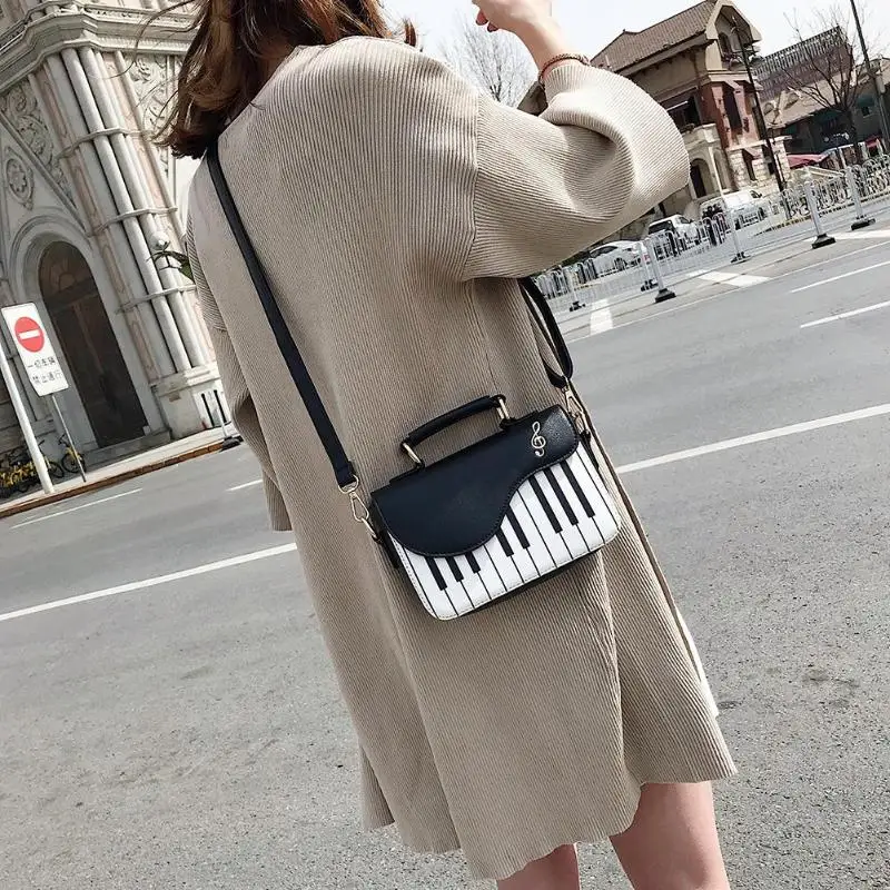 Cute Piano Pattern Fashion PU Leather Women Crossbody Shoulder Messenger Bag