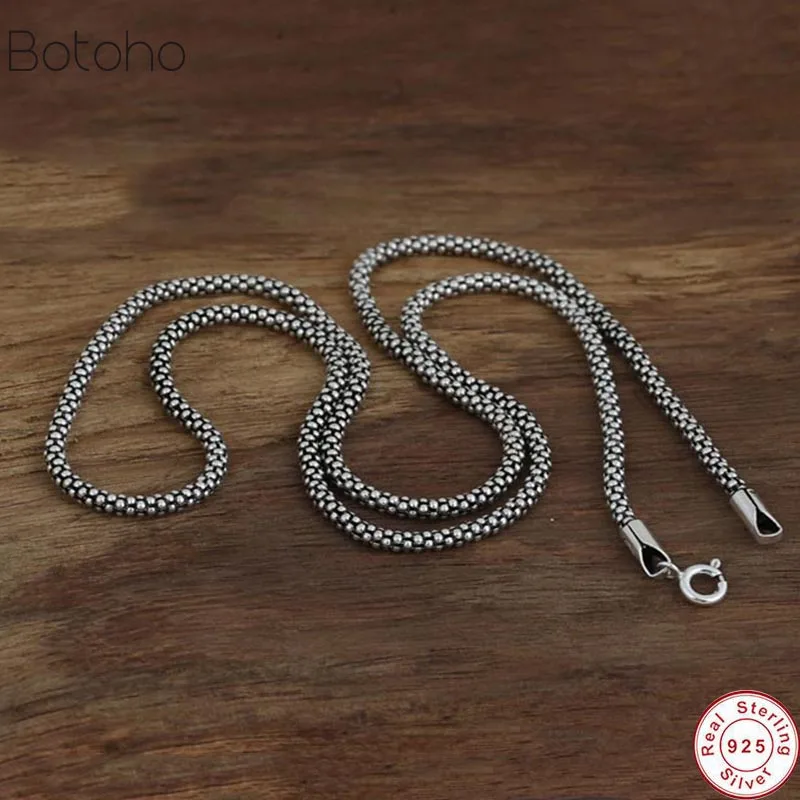 

100% S925 sterling silver men and women retro Thai silver wild 3mm thick corn necklace Thai silver style Valentine's Day present