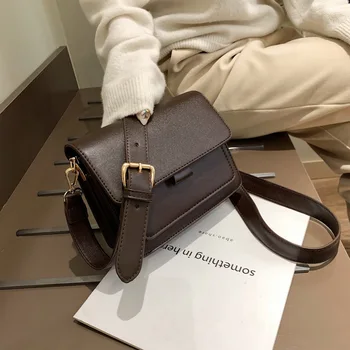 

Ladies Shoulder Bag Solid Color Bag New Korean Fashion Simple Wide Shoulder Strap Messenger Bag Small Square Bag