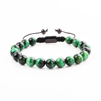 New Men Bracelet Natural Stone Green Tiger Eye Beads Simple Design Friendship Macrame Bracelet Men Jewelry Gift