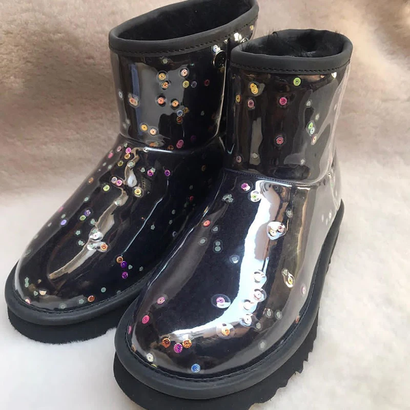 Scarpe donna/зимние ботинки; женская обувь из водонепроницаемого материала; chaussures femme; плюшевые женские ботильоны без застежки; женские зимние ботинки с украшениями - Цвет: AS SHOW