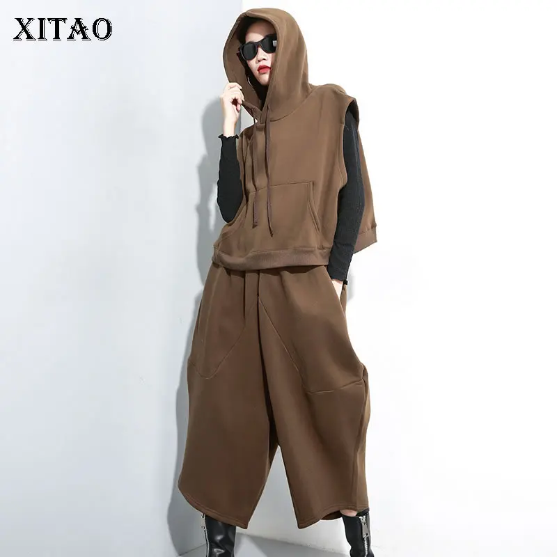 

XITAO Two Piece Set Off Shoulder Drawstring Pocket Petal Sleeve Top Elastic Waist Plus Size Ankle Length Pants Elegant WLD2730