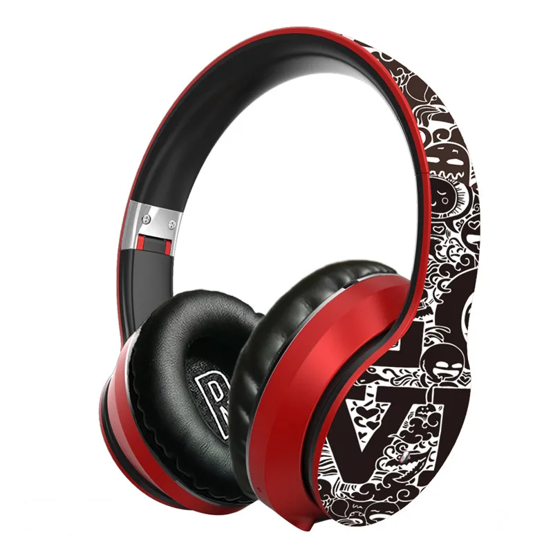 Head Mounted Wireless Bluetooth 5 0 Card Folding Graffiti Bluetooth Wired Dual Use Headset