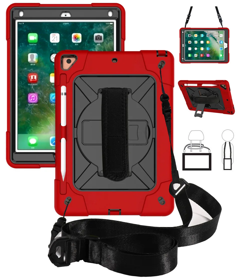 For iPad 9.7 2018/2017 Heavy Duty Shockproof Rugged 360 Rotating Hand Strap&ampNeck Strap Pencil Holder for Pro 9.7/iPad Air 2 | Компьютеры