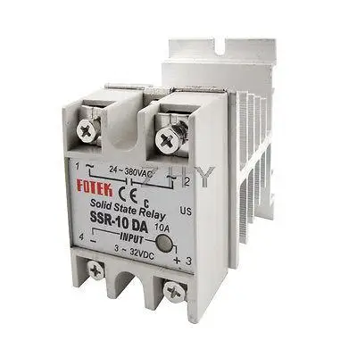 Контроль температуры твердотельное реле SSR 10A 3-32V DC 24-380V AC+ теплоотвод