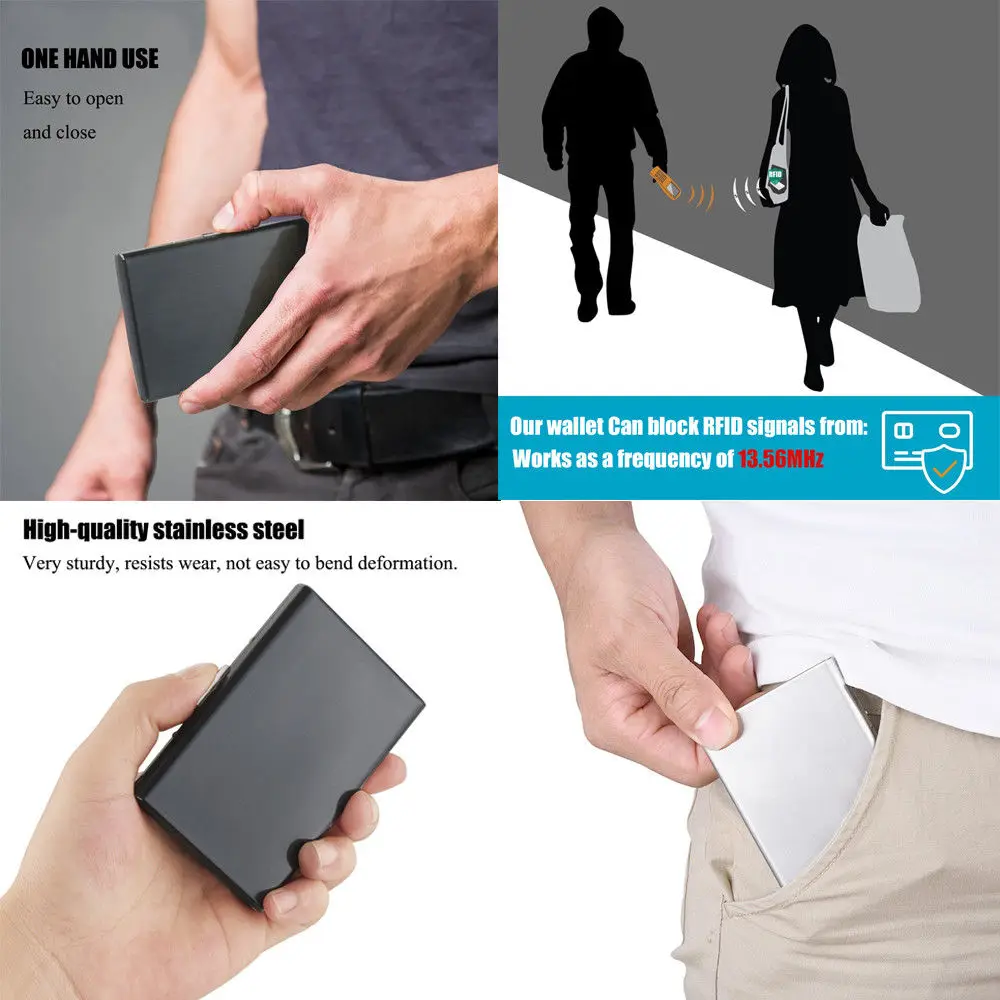 Anti-Scan Stainless Steel Case Slim RFID Blocking Wallet ID Credit Card Holder
