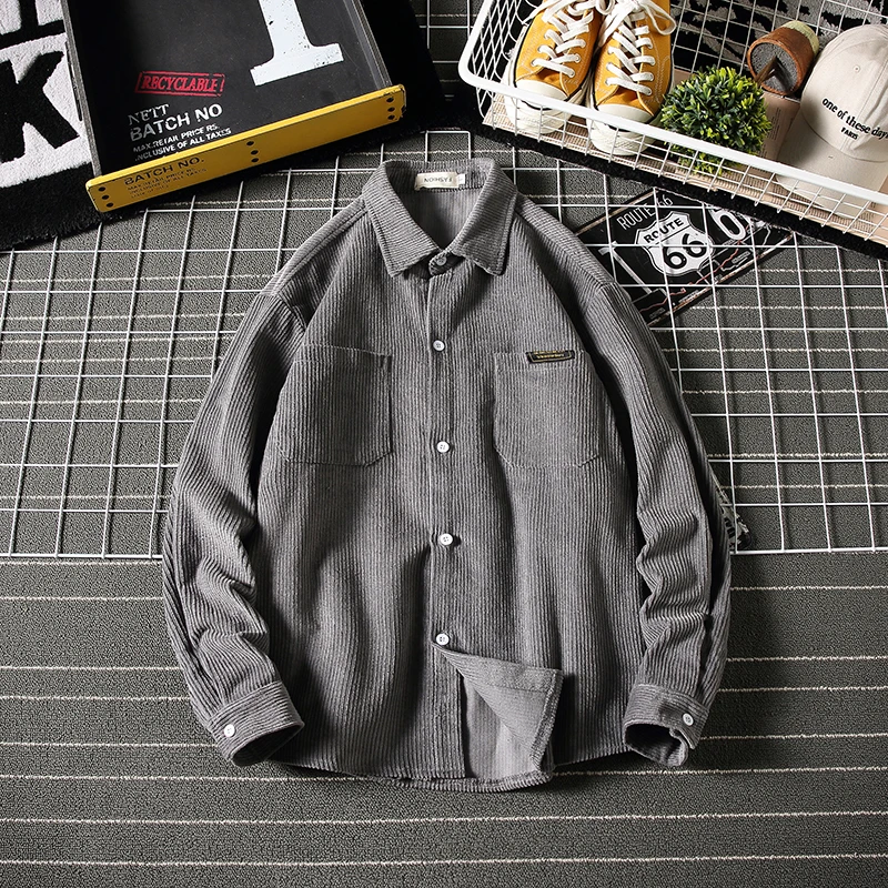 Winter Padded Corduroy Shirt Men Warm Fashion Retro Solid Color Casual Cotton Shirt Men Loose Long-sleeved Shirt M-5XL