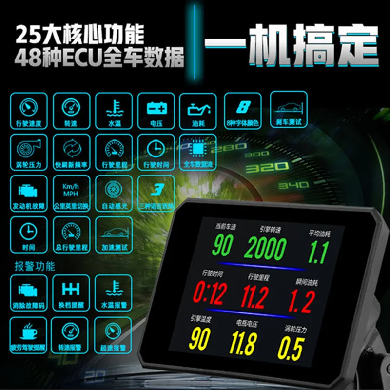 OBD2 Hud вверх дном HD TFT автомобиль скорость лобовое стекло проектор дисплей скорость метр Авто сигнализация OBD OBDii Температура масла воды датчик