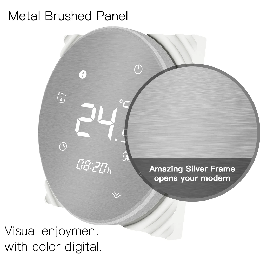 Wifi Smart Thermostat Water Floor Heating Metal Brushed Panel Smart Life/Tuya APP Remote Control Works with Alexa Google Home