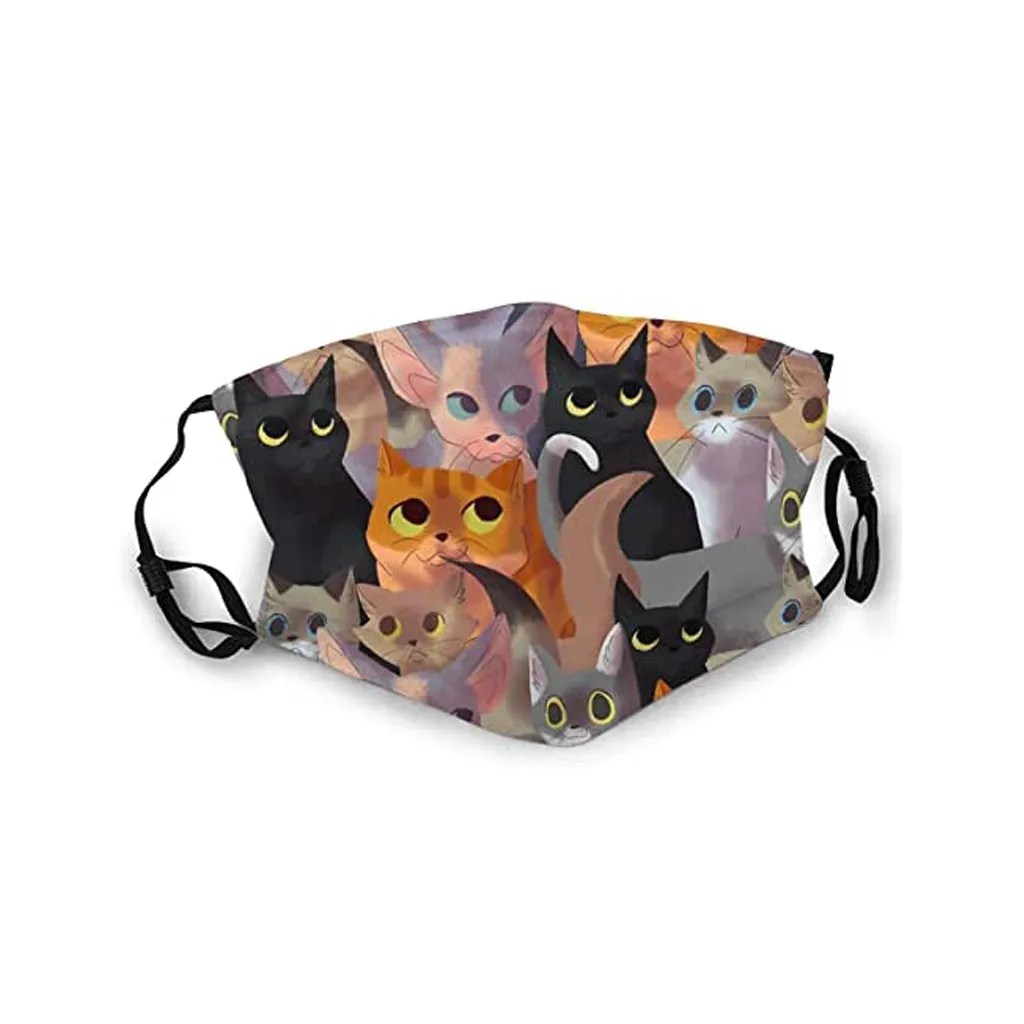 Mouth Face Scarf Towels Washable Reusable Cats Print Ski Women Men Cotton Protect | Дом и сад