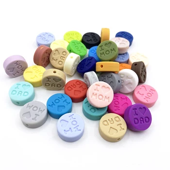 

500pcs/lot Silicone Teething Loose Bead DIY letter Round Shaped Chew Bead Baby Diy Necklace "I love Mom/Dad"Beads Baby Teether