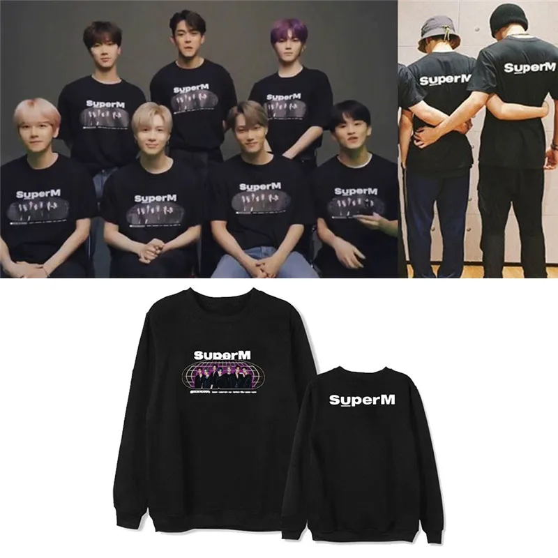 KPOP Super M SuperM BAEKHYUN TAEYONG альбом Толстовка в стиле хип-хоп Повседневная Свободная одежда пуловер с принтом толстовки с длинными рукавами WY1290