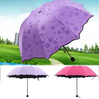 

Sunny/rainny Parasol Folding Anti-ultraviolet Water Flowering Umbrella Black Plastic Super Anti-UV Bumbershoot Outdoor Essential