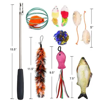 

11Pcs Pet Cat Toys Set Retractable Teaser Wand Catnip Fish Feather Balls Mice Toy