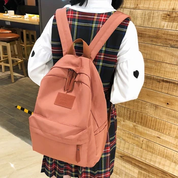 

Fashion Women Backpack Solid Color Girls School Bag Durable Nylon Travel Back Pack Large Capacity Waterproof Teenage Backpack
