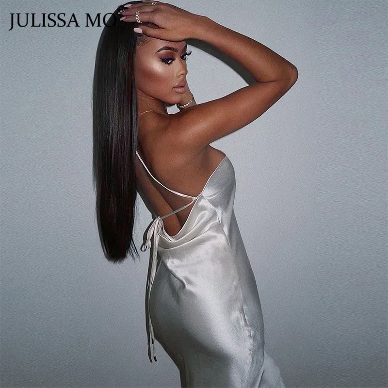 Женское атласное платье JULISSA MO на одно плечо с открытой спиной и шнуровкой летнее