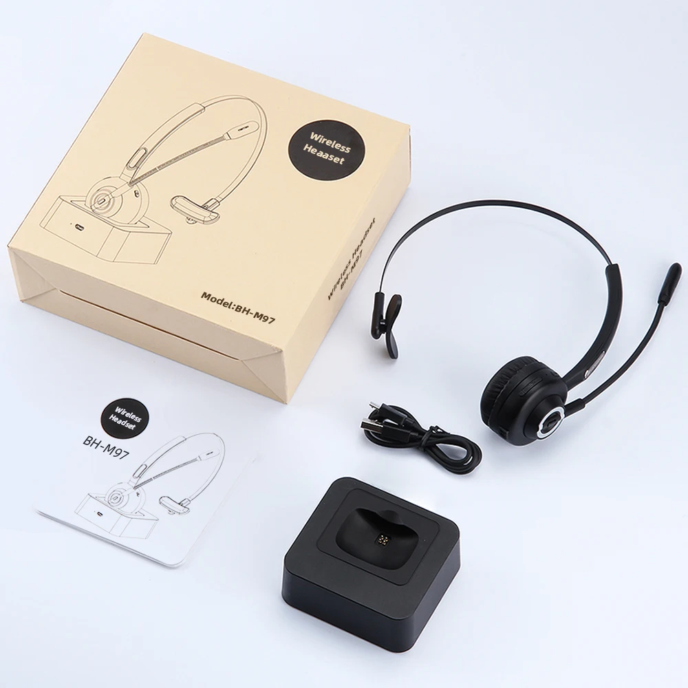 Monaural Bluetooth Wireless Noise Cancelling Headphones Call Center VOIP Headset for Office Telephone Operator with Microphone