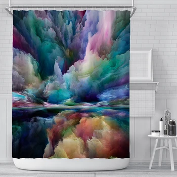 

For Bathroom Polyester Soft Waterproof Digital Printed With Hooks Shower Curtain Toilet Colorful Hotel Home Decor Wear Resistant