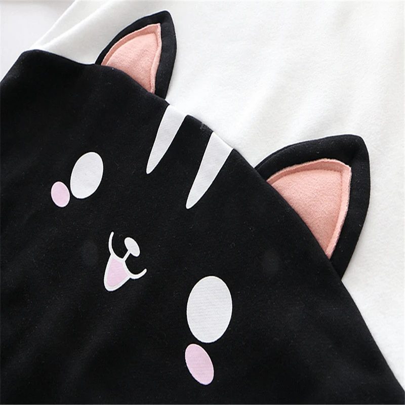  Merry Pretty Women Cartoon Embroidery Black Hooded Sweatshirts 2019 Winter Long Sleeve O-Neck Plus 