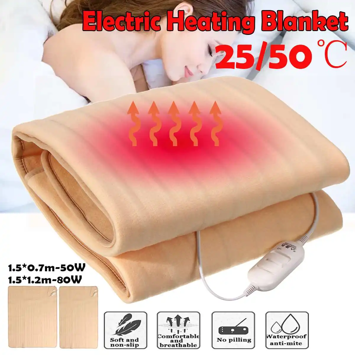

Electric Blanket Thicker Heater Double Body Warmer 50/80W Heated Blanket Thermostat Electric Heating Blanket Electric Heating