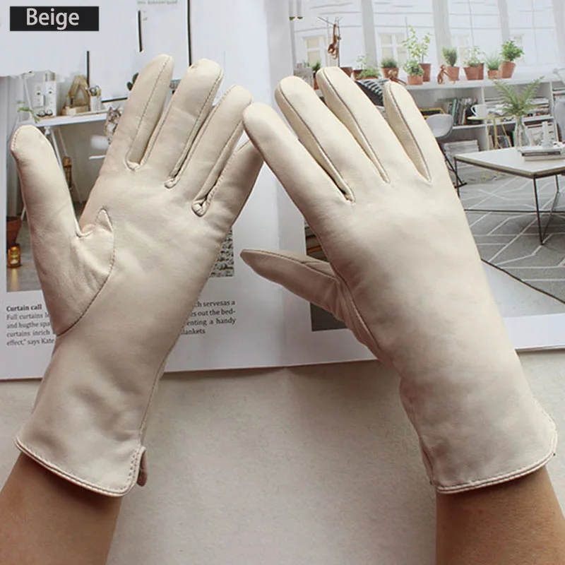 Women's Sheepskin Leather Gloves with Wool Lining - Fall/Winter Warmth for Motorcycle and Driving