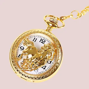 1042 прозрачные карманные роскошные глянцевые золотые и серебряные часы с трехмерным рисунком лошади с цепочкой аксессуары карманные часы