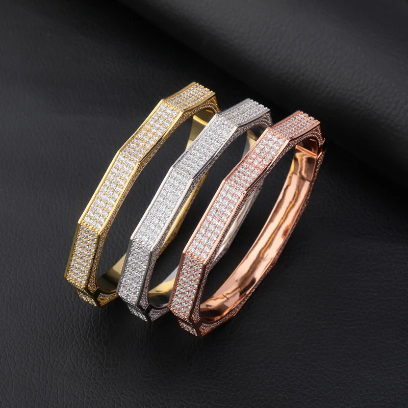 

Ice Out Bracelet Hip Hop Hipster Men's Bracelet Bangle Full Zircon Iced Out Bling Hip Hop Bracelet Punk Style Street Fashion