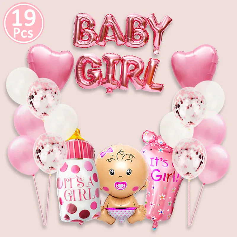 Lincaier, детские розовые бумажные украшения для баннеров, воздушные шары для мальчиков и девочек, вечерние принадлежности, принадлежности для детей - Цвет: 19pcs girl set